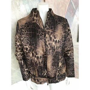 Dana Buchman Leopard Print Belted Womens Light Fill Coat Size 14